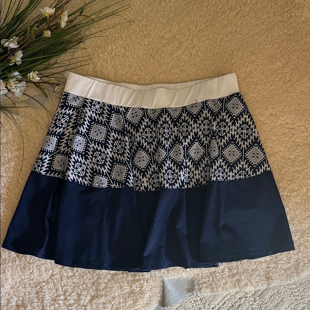 EleVen by Venus Williams Navy and White Patterned Circle Skirt